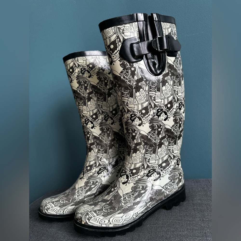 Nature Breeze Asian/Geisha Print Rain Boots